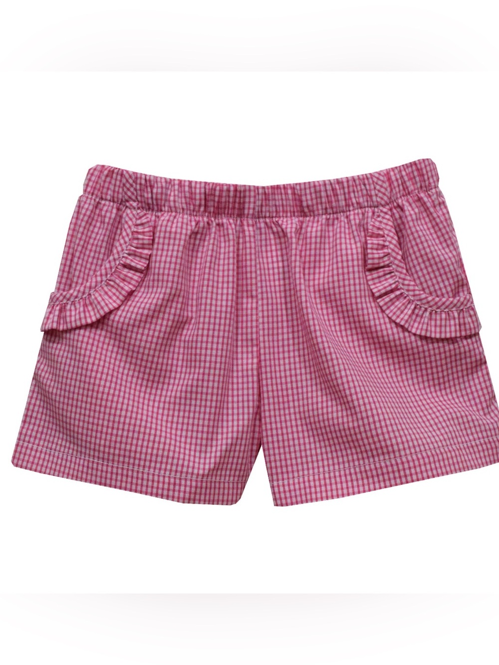 Vive la fete Raspberry Mini Check Girls Short With Ruffle Pockets